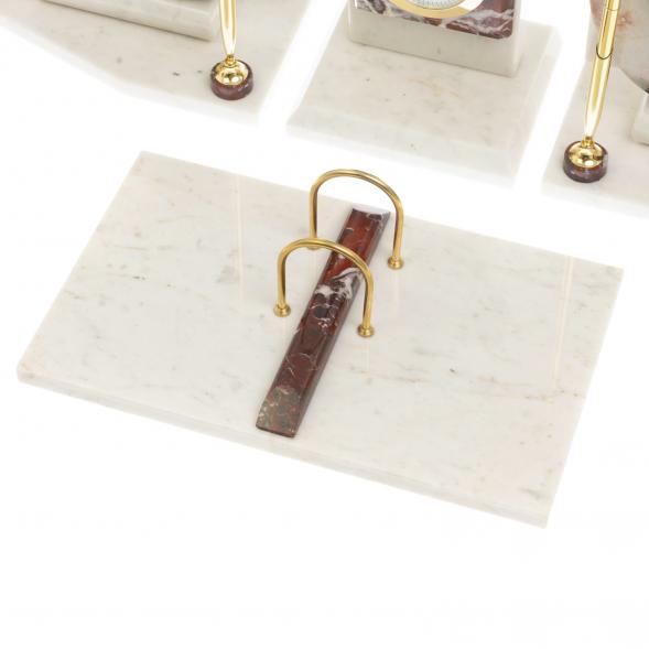 Настольный канцелярский набор с гербом и флагом России камень креноид и белый мрамор 129650