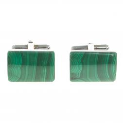 Запонки камень малахит прямоугольные