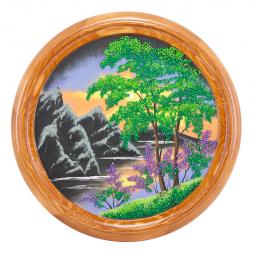 Панно каменное на тарелке из дерева &amp;quot;Летний пейзаж&amp;quot; 40 см