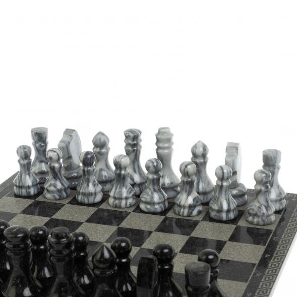 Шахматы с гравировкой &amp;quot;Греческий орнамент&amp;quot; доска 40х40 см змеевик / серый мрамор 126146