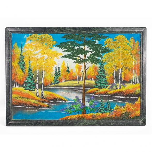 Картина из камня &amp;quot;Осенний пейзаж&amp;quot; рамка змеевик 45х65 см 112283