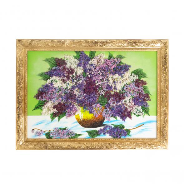 Картина из каменной крошки &amp;quot;Букет сирени&amp;quot; багет 49х69 см зеленый фон 122555