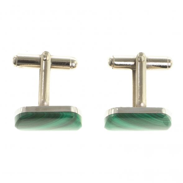 Запонки камень малахит закругленные 123833