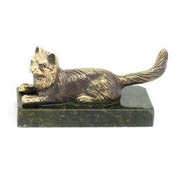 Статуэтка из бронзы и змеевика &amp;quot;Кошка лежащая&amp;quot;