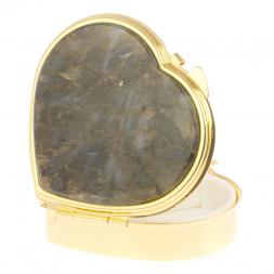 Таблетница &amp;quot;Сердце&amp;quot; на 3 отделения камень лабрадор цвет золото