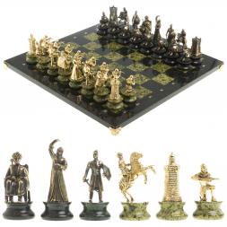 Шахматы подарочные &amp;quot;Турецко-европейская война&amp;quot; камень змеевик бронза 48х48 см