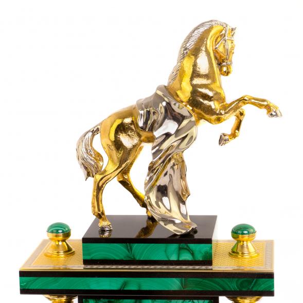 Настольный набор из малахита &amp;quot;Конь на дыбах&amp;quot; Златоуст 118655