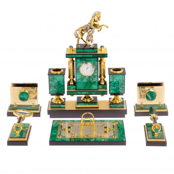 Настольный набор из малахита &amp;quot;Конь на дыбах&amp;quot; Златоуст 118655