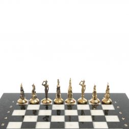 Шахматы &amp;quot;Итальянская война&amp;quot; фигуры бронза доска 28х28 см из мрамора