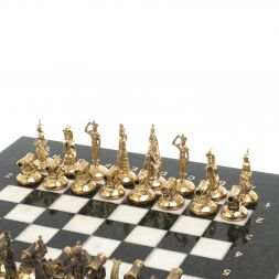 Шахматы &amp;quot;Итальянская война&amp;quot; фигуры бронза доска 28х28 см из мрамора