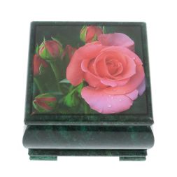 Шкатулка &amp;quot;Роза&amp;quot; камень змеевик 13х13х8 см