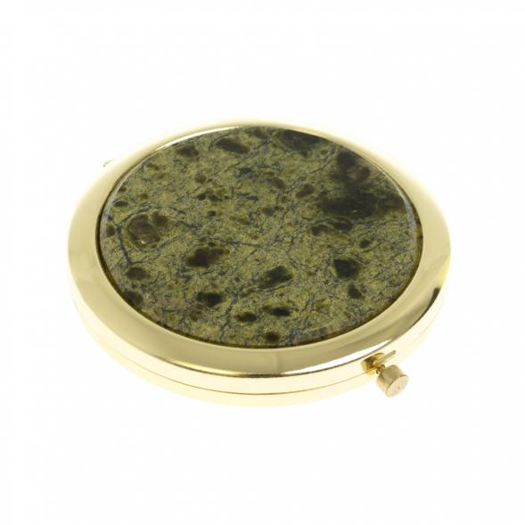 Зеркальце с кнопкой карманное камень змеевик цвет золото 121529