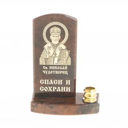 Икона с подсвечником &amp;quot;Св. Николай Чудотворец&amp;quot; камень обсидиан