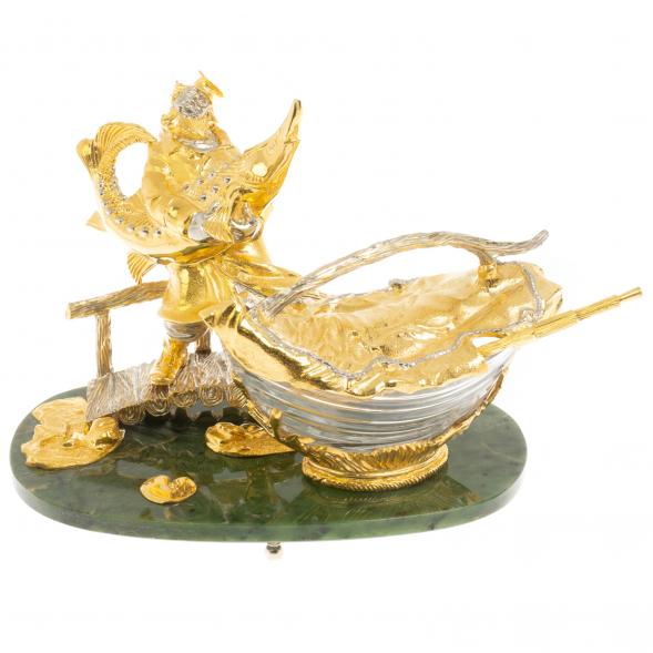 Икорница &amp;quot;Дед с осетром&amp;quot; из нефрита с ложкой Златоуст 113851