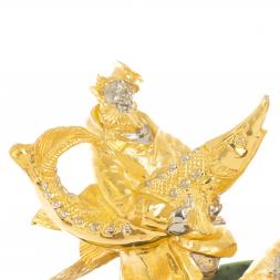 Икорница "Дед с осетром" из нефрита с ложкой Златоуст