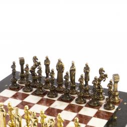 Шахматы "Ренессанс" доска 36х36 см мрамор, лемезит фигуры цвет бронза-золото