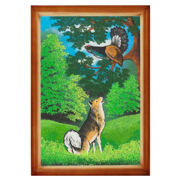 Картина &amp;quot;Охота на глухаря&amp;quot; багет дерево 46х66 см, каменная крошка 112285