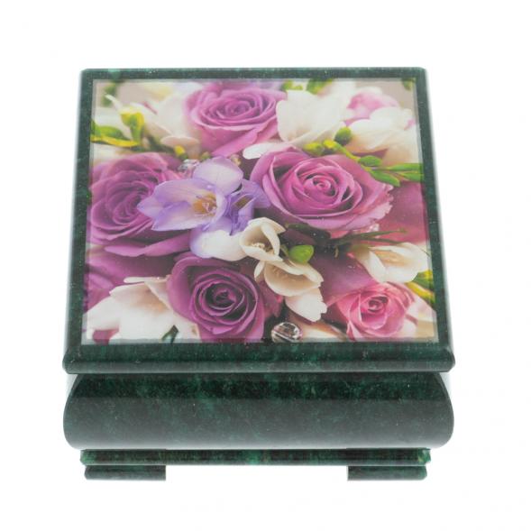 Шкатулка &amp;quot;Букет Роз&amp;quot; камень змеевик 13х13х8 см 128333