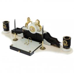 Настольный набор "Лошади на воле" из обсидиана и мрамора