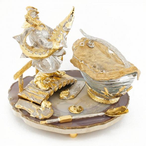 Икорница &amp;quot;Дед с осетром&amp;quot; агат Златоуст 113852