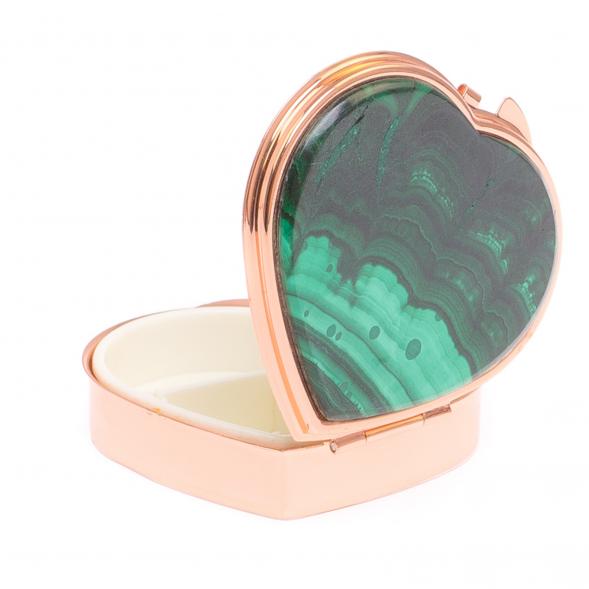 Таблетница &amp;quot;Сердце&amp;quot; на 3 отделения малахит цвет красное золото 125086