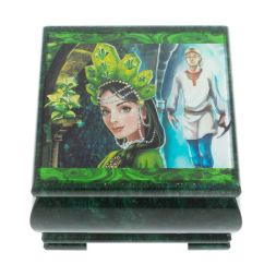 Шкатулка &amp;quot;Хозяйка медной горы и Данила мастер&amp;quot; камень змеевик 13х13х8 см