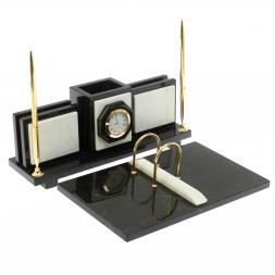 Настольный набор "Офисный" для канцелярских принадлежностей камень мрамор