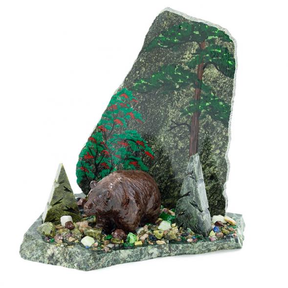 Сувенир &amp;quot;Мишка в лесу&amp;quot; камень змеевик 116043