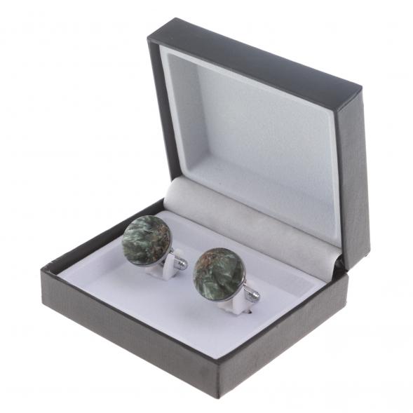 Запонки камень серафинит круглые 124427