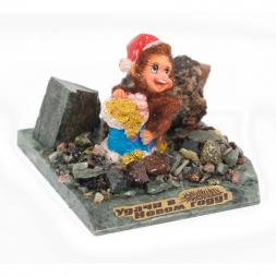 Сувенир &amp;quot;Обезьянка с синим мешком №3&amp;quot; змеевик