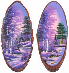 Панно на срезе дерева "Рассвет" вертикальное 65-70 см каменная крошка