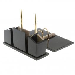 Письменный набор &amp;quot;Канцелярский&amp;quot; с часами камень бежевый мрамор