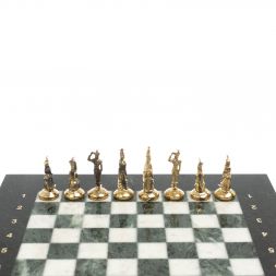 Шахматы &amp;quot;Итальянская война&amp;quot; фигуры бронза доска 28х28 см из мрамора и змеевика