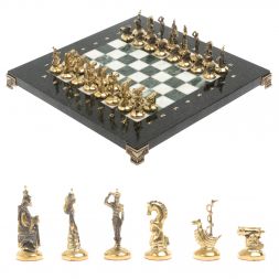 Шахматы &amp;quot;Итальянская война&amp;quot; фигуры бронза доска 28х28 см из мрамора и змеевика
