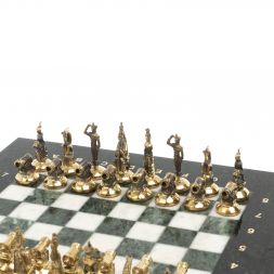 Шахматы &amp;quot;Итальянская война&amp;quot; фигуры бронза доска 28х28 см из мрамора и змеевика