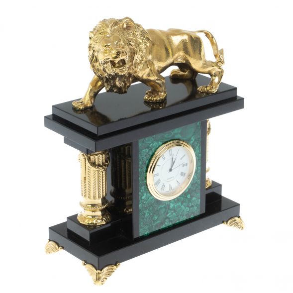 Часы &amp;quot;Лев&amp;quot; из малахита 129004
