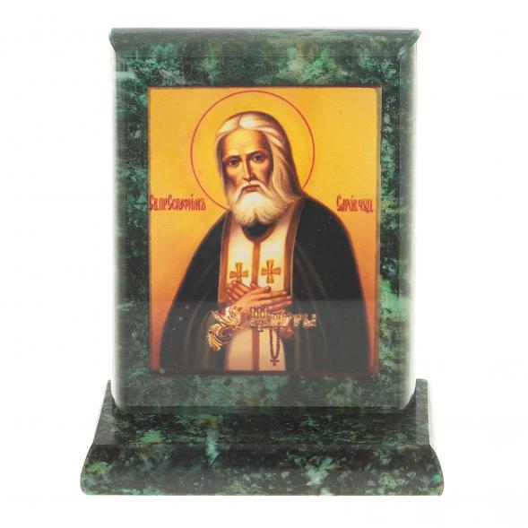 Икона настольная Серафим Саровский малая змеевик 7,5х3,5х8 см 120962