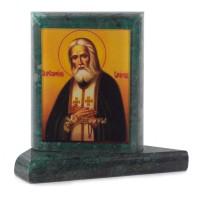 Икона настольная Серафим Саровский малая змеевик 7,5х3,5х8 см
