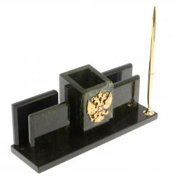 Письменный прибор "Менеджер" из черного змеевика с гербом