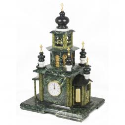 Часы &amp;quot;Храм&amp;quot; камень змеевик мрамор малый