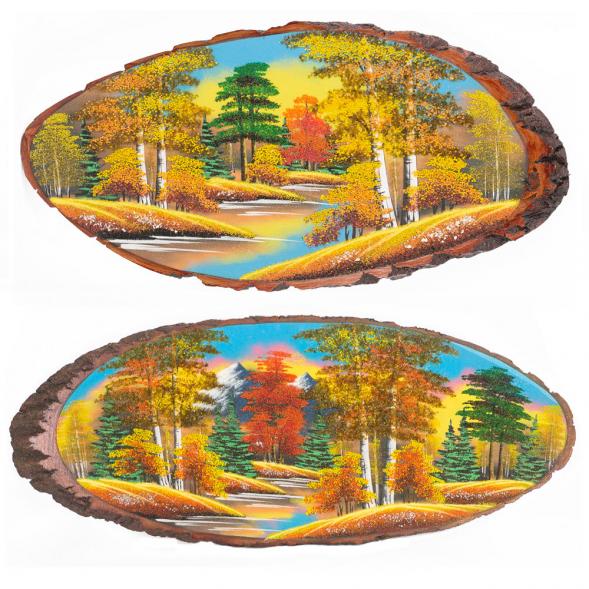 Панно на срезе дерева &amp;quot;Осень&amp;quot; горизонтальное 65-70 см каменная крошка 111089