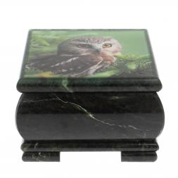 Шкатулка &amp;quot;Сова&amp;quot; из змеевика 13х13х8 см