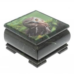 Шкатулка &amp;quot;Сова&amp;quot; из змеевика 13х13х8 см