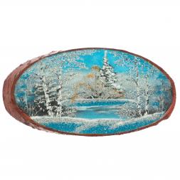 Панно на срезе дерева &amp;quot;Зима&amp;quot; горизонтальное 40-45 см каменная крошка