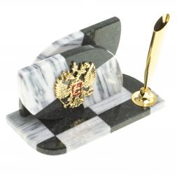 Визитница "Шахматная" из мрамора и змеевика
