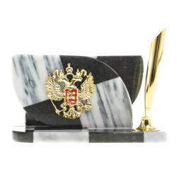 Визитница "Шахматная" из мрамора и змеевика