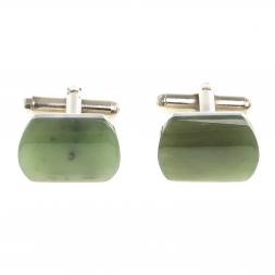 Запонки камень нефрит закругленные