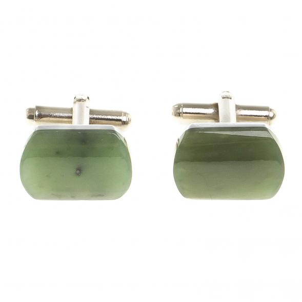 Запонки камень нефрит закругленные 123838