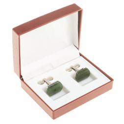 Запонки камень нефрит закругленные