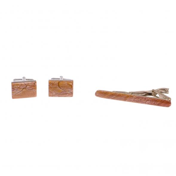 Набор запонки прямоугольные и зажим для галстука камень яшма 125248